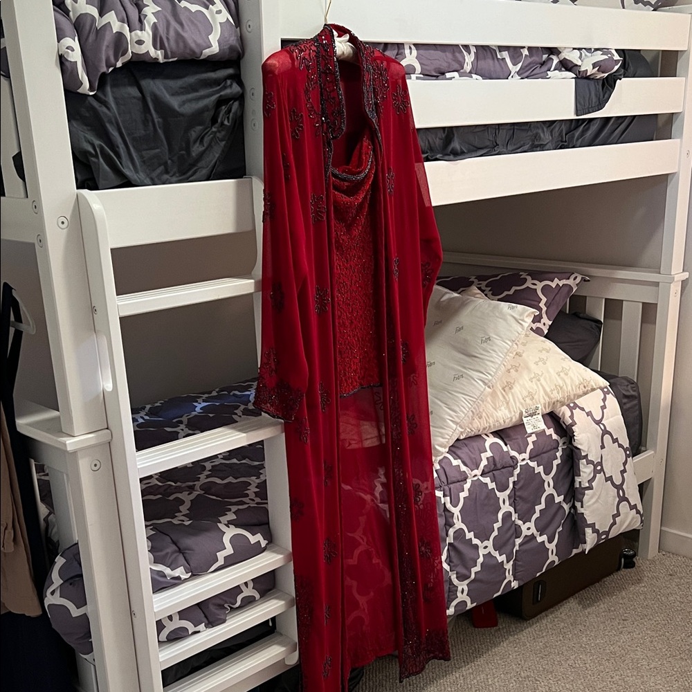 Elegant Red Embellished camisole and Long cape